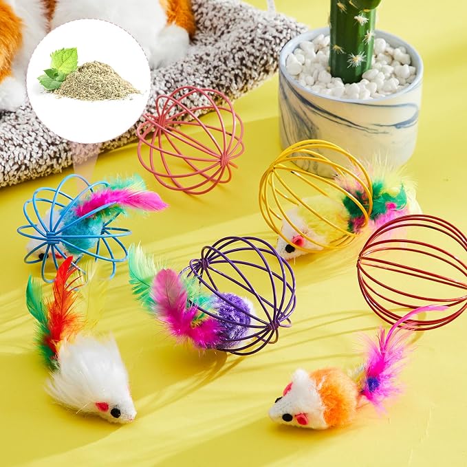 Jecery 5 Pcs Cat Toys Spring,Metal Cage,Multicolor