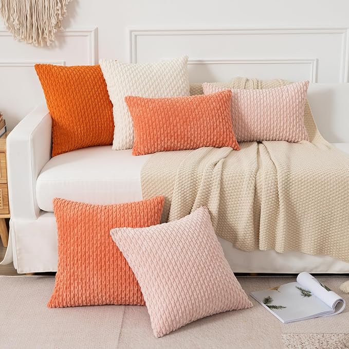 Kevin Textile Soft Corduroy 12"x20" Lumbar Pillow Cover 1 Pack, Light Pink | Boho Stripe Plush Corduroy Decorative Oblong Cushion Cover Modern Farmhouse Home Decor for Sofa Couch Bed Chair