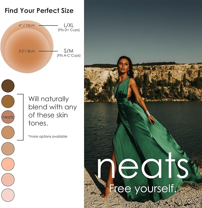 NEATS Nipple Covers for Women, Reusable & Hypoallergenic Adhesive Silicone Pasties