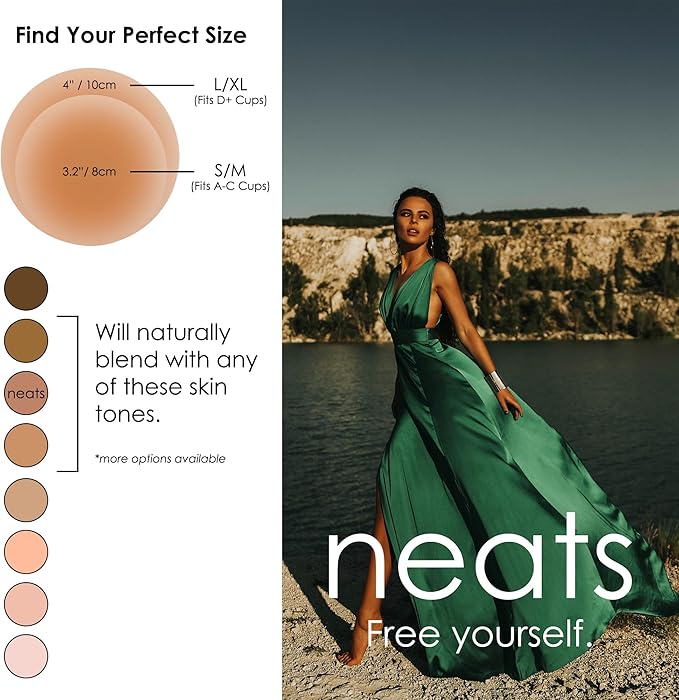 NEATS Nipple Covers for Women, Reusable & Hypoallergenic Adhesive Silicone Pasties