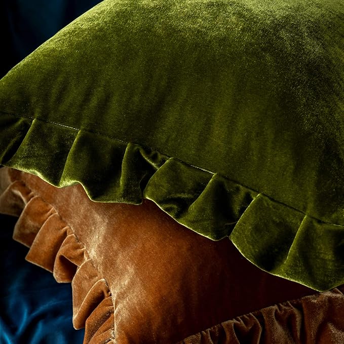 Glory Season Velvet Throw Pillow Cover Soft Decorative Luxurious Solid Square Cushion Case for Sofa Couch Bedroom Farmhouse,Pack of 2, 18 x 18 Inches, Olive Green