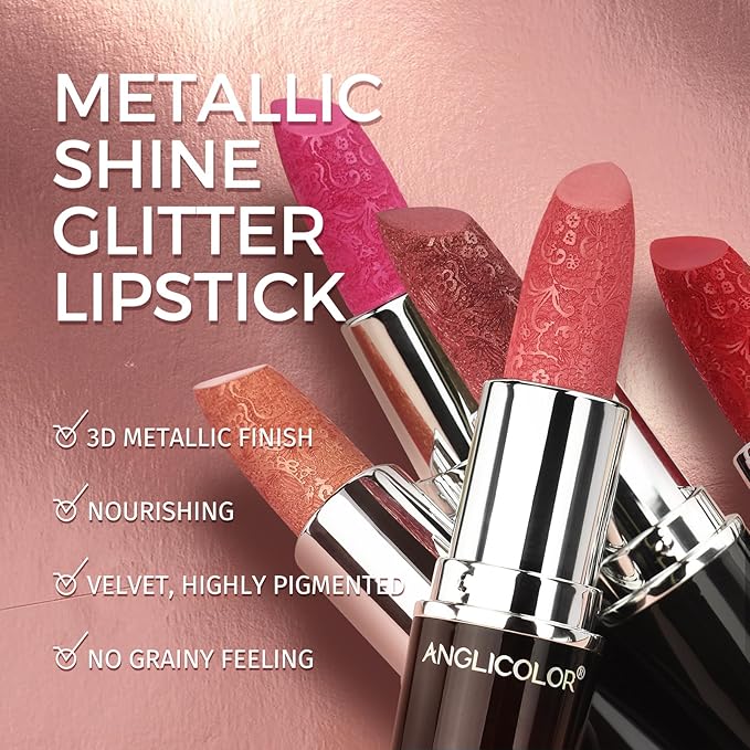 Anglicolor Glitter Bright Pink Lipstick,High Impact Lipcolor,Lightweight Hydrating Formula Smooth and Non-Sticky,Metallic Lipstick For Women,Full-Coverage Lip Color (15 VELOCITY,4g)