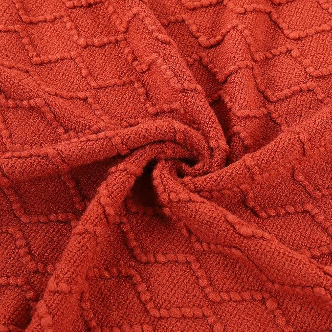 BATTILO HOME Rust Throw Blanket for Couch, 50" x 60", Acrylic Knit Woven Summer Blanket, Lightweight Decorative Soft Nap Throw with Tassel for Chair Bed Sofa Travel Picnic, Suitable for All Seasons