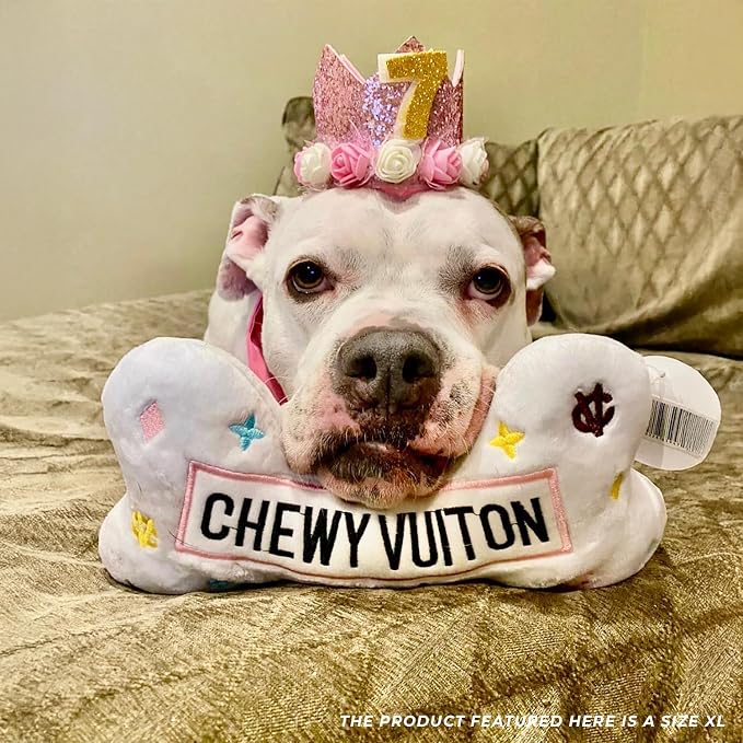 Haute Diggity Dog Chewy Vuiton Bone Plush Dog Toy, Designer Parody Toy