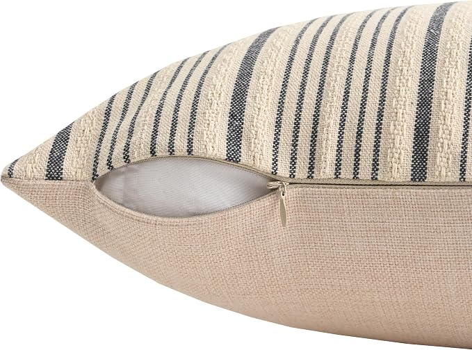 Tan Outdoor Striped Set of 2 Throw Pillow Covers 20x20 Cream Beige | Pack of 2 Pillow Cases Farmhouse Decorative Square Throw Pillows for Couch Sofa Bed