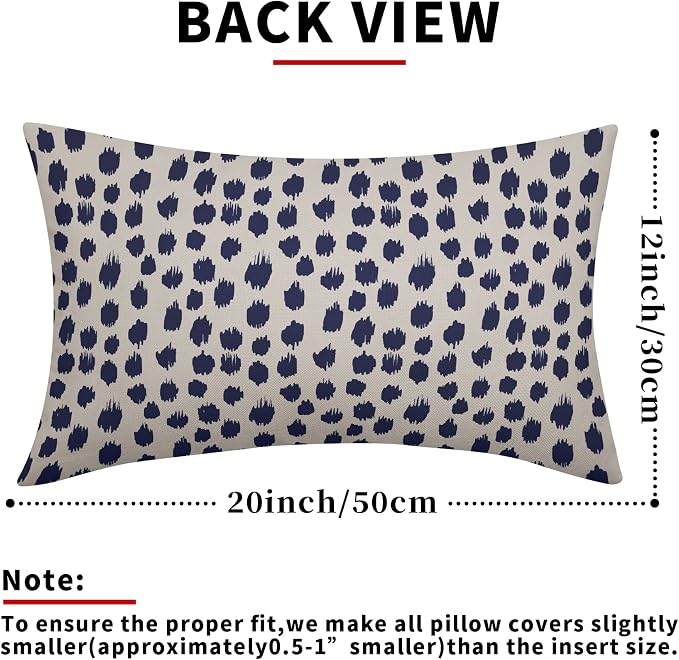 Navy Blue Cream Throw Pillow Covers 12x20 Set of 2 Polka Dot Throw Pillows Outdoor Boho Design Brush Strokes Decorative Pillowcase Square Cushion Cover Linen Pillow Case for Home Sofa Couch Bed
