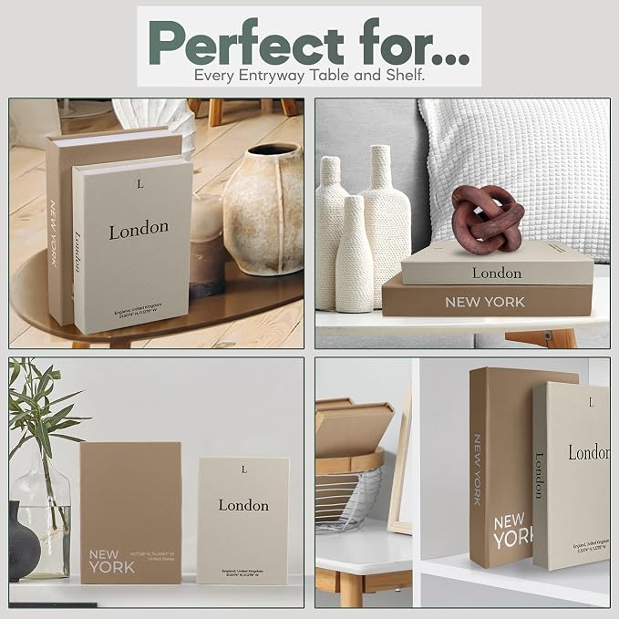 Faux Book Storage Box Set – Decorative Faux Books with Hidden Storage for Coffee Table Decor, Bookshelf or Mantle – Linen Decorative Boxes (Set of 2) – Aesthetic Book Decor for Home