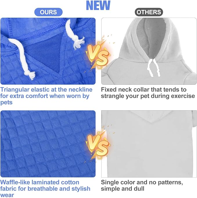 BEAUTYZOO Dog Hoodies Sweater for Small Dogs,Waffle‑Like Laminated Pet Coat | Warm Dog Sweatshirt with Pocket & Leash Hole,Pullover Clothes for Girl Boy Dogs & Cats,Stretchy & Easy‑On‑Off,Chihuahua Puppy