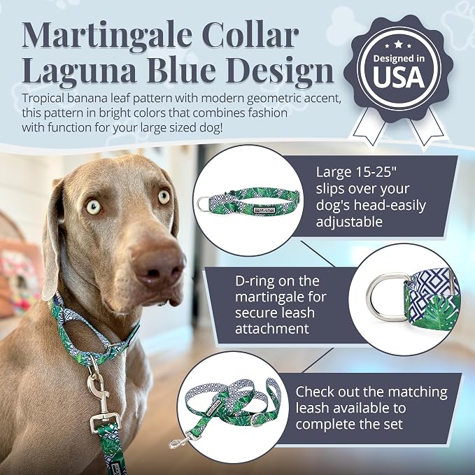 Lucky Love Dog Martingale Collar for Large Dogs Cute – Blue Laguna, Large