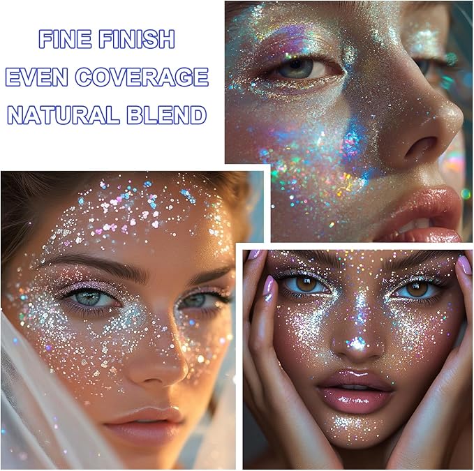 Roll-on Holographic Body Glitter Gel for Face and Hair, Chameleon Color Changing Glitter Gel Under Light, Chunky Mermaid Sequins Festival Party Rave Accessories Body Shimmer Makeup (Glint-Rainbow)