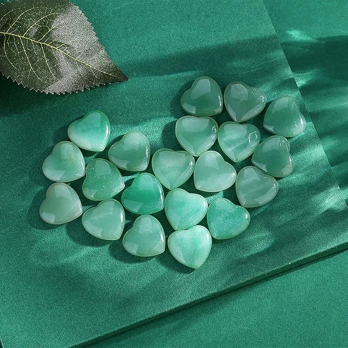 QINJIEJIE 20 PCS Green Aventurine Natural Heart Healing Crystals Polished Crystal Cute Mini Stones Pocket Palm Love Gemstones Set Bulk Wholesale Reiki Energy Balancing Meditation Valentine's Day Gift