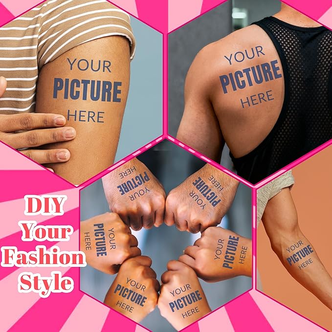 Easycosy Custom Temporary Tattoos with Photos, Personalized Funny Face Temporary Tattoos for Adult, Customize Photo Logo Party Favors Tattoos You Want, set of 15