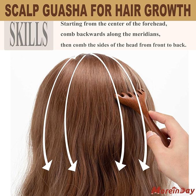 Head Massager Scalp, Wooden Scalp Massager, Foot Massage Tool | with storage pouch, natural Sandalwood, masajeador de cabeza, scalp massage for stress relax, foot massage for muscles relax