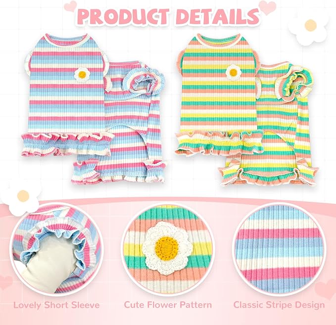 2 Pack Cute Striped Small Dog Shirts, Soft Cotton Girl Dog Clothes Breathable Ruffled Puppy Vest Spring Summer Pet Outfits for Chihuahua Yorkie Maltese and Cats（Purple+Green,Large）
