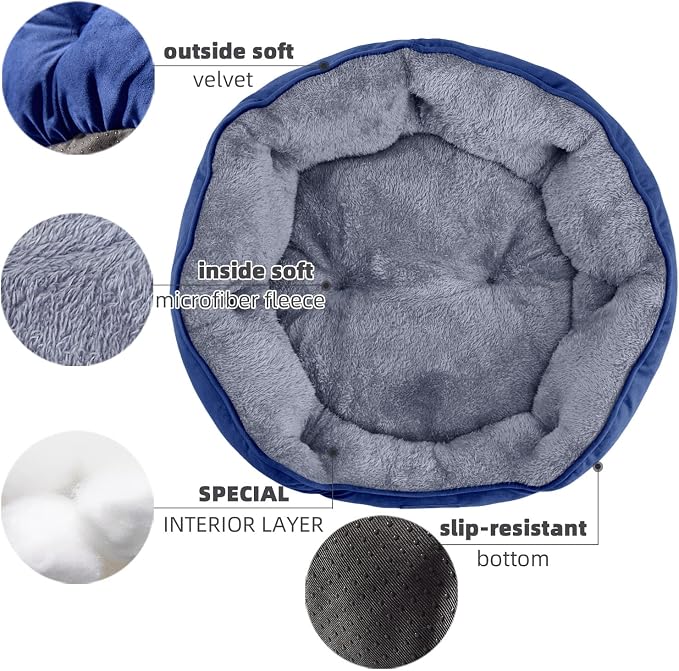 Medium Dog Bed for Medium Dogs, Large Cat Beds for Indoor Cats, Pet Bed for Puppy and Kitty, Extra Soft & Machine Washable with Anti-Slip & Water-Resistant Oxford Bottom, Blue, 25 inches