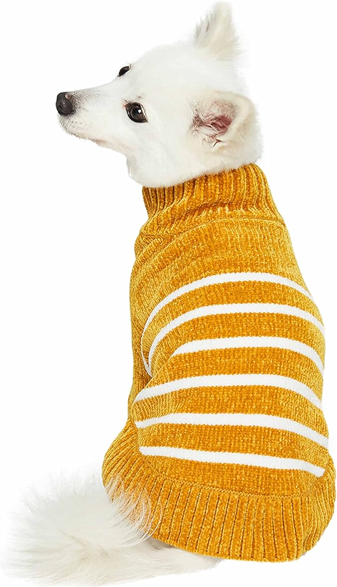 Blueberry Pet Cozy Soft Chenille Classy Striped Dog Sweater in Mustard, Back Length 20", Pack of 1 Clothes for Dogs