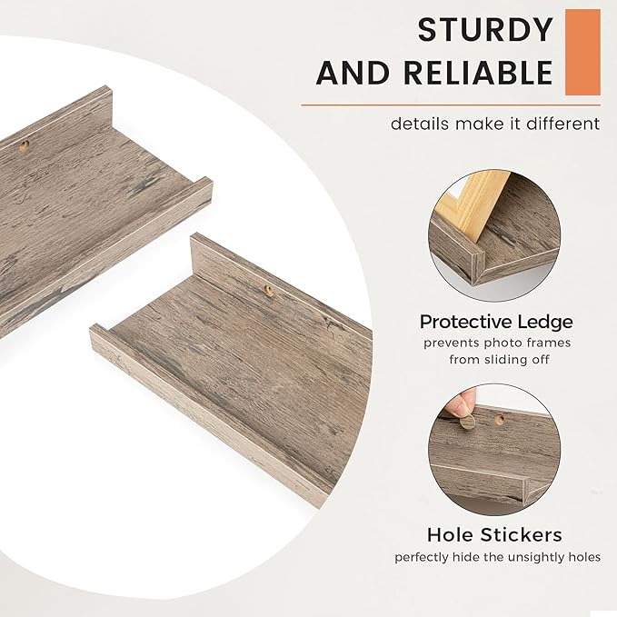Picture Ledge Shelf, Long Floating Shelves for Wall, 56" W Set of 2, Grey | FSC Certified Engineered Wood, Wall Mounted Bookshelf, for Nursery Living Room Bedroom, Easy Install