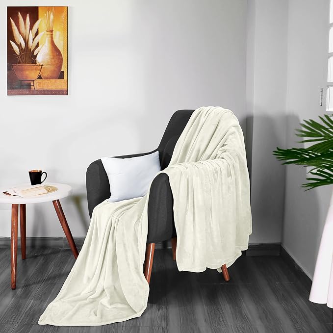 Utopia Bedding Ultra Soft Fleece Bed Blanket Queen Size Ivory (90x90 Inch) | Microfiber Plush Warm Lightweight Breathable Cozy Blanket Anti-Static, All Season Use, Gift for Women and Men