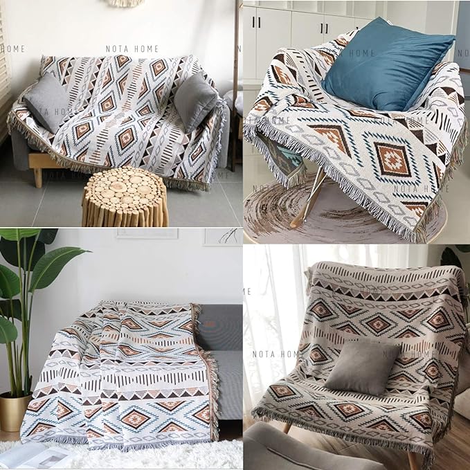 Lqprom Aztec Southwestern Throw Blanket,Native American Cover 51"x63" | Southwest Boho Style,Sofa Chair Cover,Outdoor Beach Car Tent Travel Camping Use,Reversible and lightweight,Tapestry,Tassels