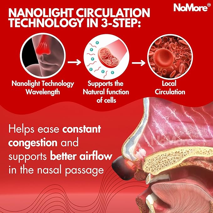 Original NoMore Red Light Therapy for Nose – LED Nasal Device for Dry Nose & Sinus Comfort, No More Colds, USB-Rechargeable Light Therapy