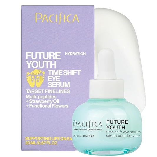 Pacifica Future Youth Time Shift Eye Serum – Peptide Eye Serum for Fine Lines & Dark Circles, Lifting & Firming Under Eye Treatment w/Flora + Peptide-11, Unscented Hydrating Gel for All Skin Types