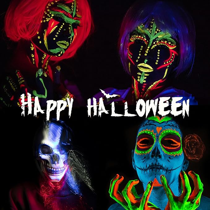 Glow in the Dark Face Body Painting, Glow Blacklight Face & Body Paint Makeup, Mardi Gras Halloween UV Crayon Kit Black Light Birthday Party Camouflage Party Supplies (24 color)