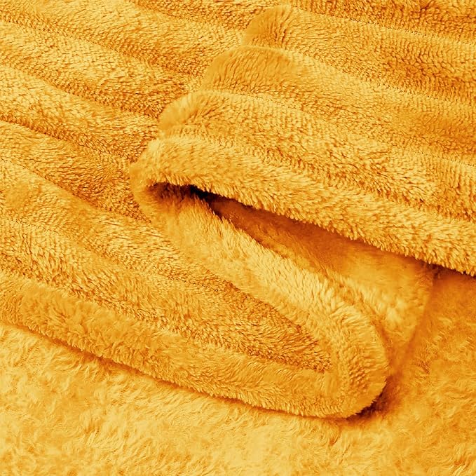 BEDELITE 3D Ribbed Mustard Yellow Fleece Twin Blanket for Bed, 60x80 Inch | Soft Warm Decorative Fluffy Blanket, Cozy Plush Lightweight Fuzzy Throw Blanket for Couch Sofa Room Decor, Gift for Women