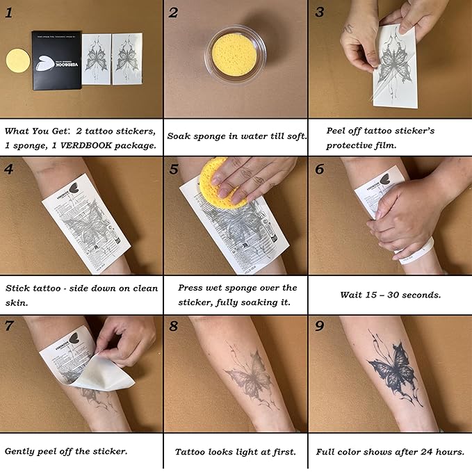 Waterproof Temporary Tattoos: 2-Sheet Tattoo Kit with Realistic Body Stickers, Semi-Permanent Tattoos for Adults Lasting 7-15 Days – Safe for Men & Women, Blade & Blossom