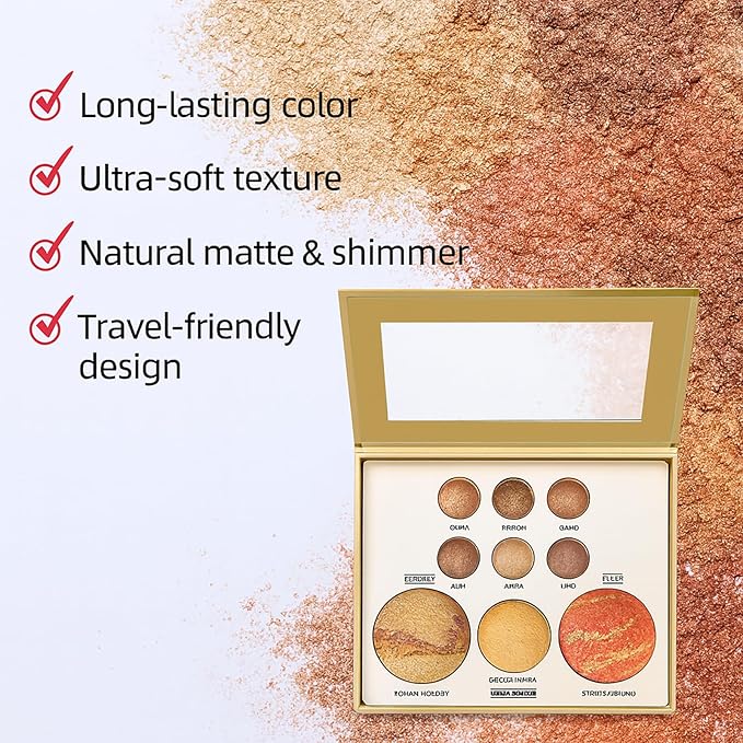 K'APEINE All in One Baked Makeup Palette, Dark Brown Eyeshadow, Blush Highlighter & Bronzer Face Kit Neutral Baked Powder Palette Hign Pigment Full Face Makeup Set with Matte Shimmer Finish for Women