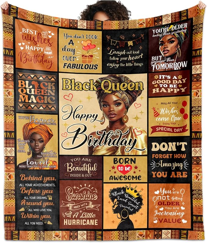 African American Birthday Gifts for Women Blanket 60"X50", Encouragement Inspirational Bday Gift, Afro Birthday Gifts Idea for Black Mom Lady Women Girl Best Friend