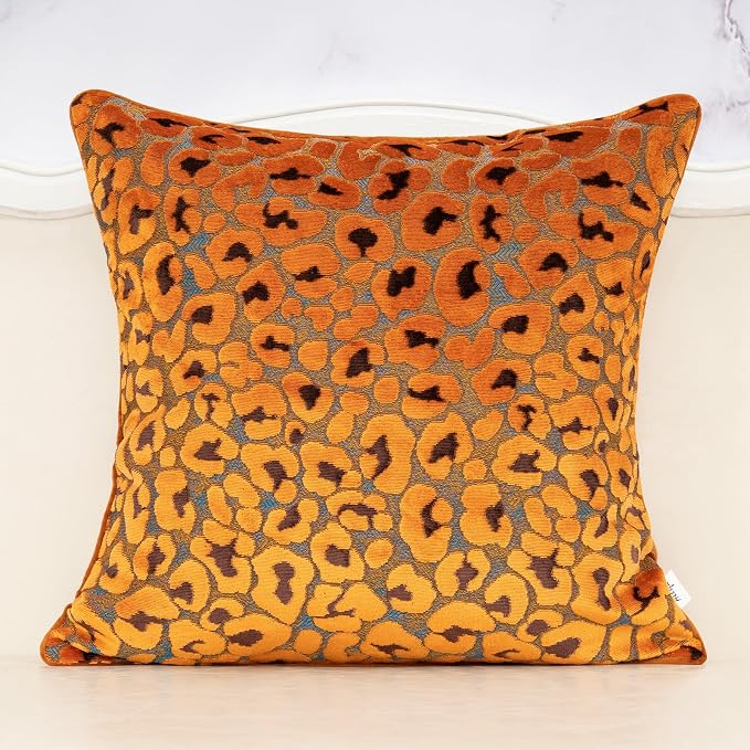Alerfa Orange Floral Throw Pillow Cover 18 x 18 Inch Cut Velvet Sqaure Luxury Decorative Pillow Cover for Couch Living Room Bedroom
