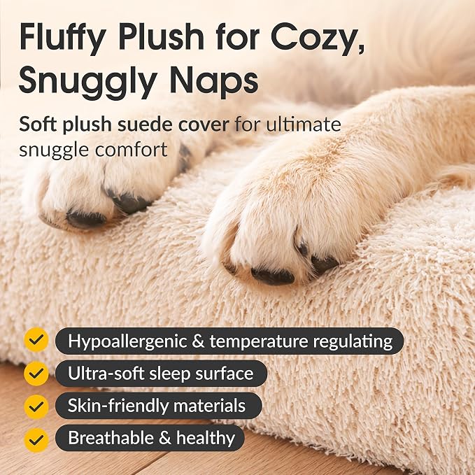 Orthopedic Memory Foam Dog Bed 7" Inch Thick Extra Large Dog Bed with Pillow Fluffy Brown 50"x34"x10" Includes Waterproof Liner & Durable Removable Cover with Smart Design