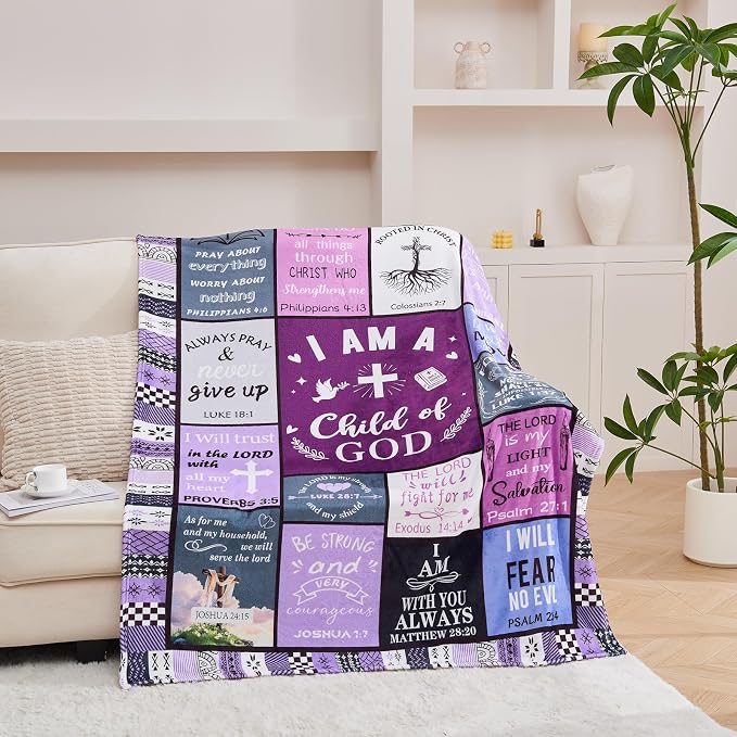 Christian Gifts for Women, Birthday Gift for Women, I Am a Child of God Blanket, Inspirational Gifts for Christians Sister, Friend, Daughter, Mom, Baptism Gifts for Girl Throw Blanket 80''x60'' Purple