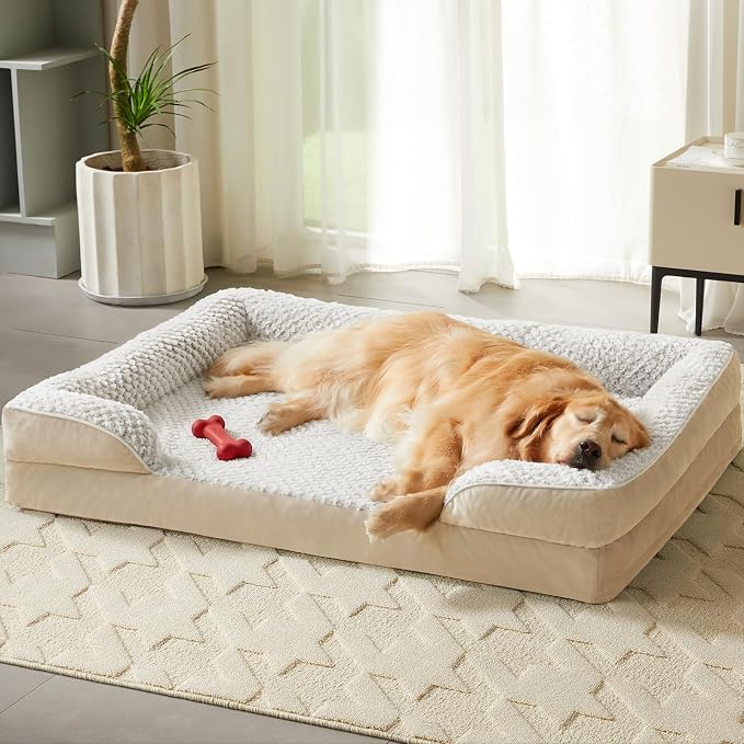 LEXTRO Orthopedic Dog Bed for Medium Dogs, Comfy Sleeping Dog Sofa Bed | Comfy Sleeping Dog Bed with Egg Crate Foam, Dog Sofa with Removable Cover, Waterproof Lining&Non-Slip Bottom, Gray