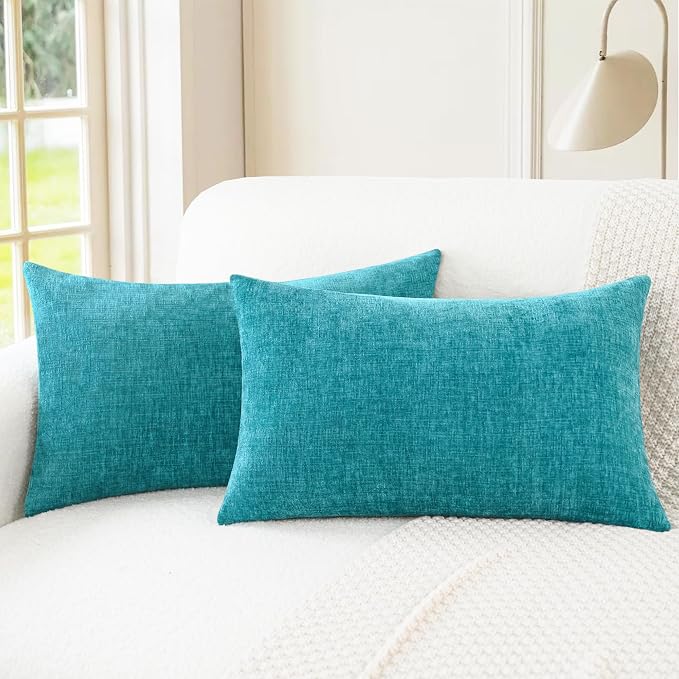 CaliTime Decorative Couch Throw Pillow Covers 26 X 16 Inches Lake Blue | Pack of 2, Cozy Chenille Cushion Cases for Sofa Bed Living Room Farmhouse Home