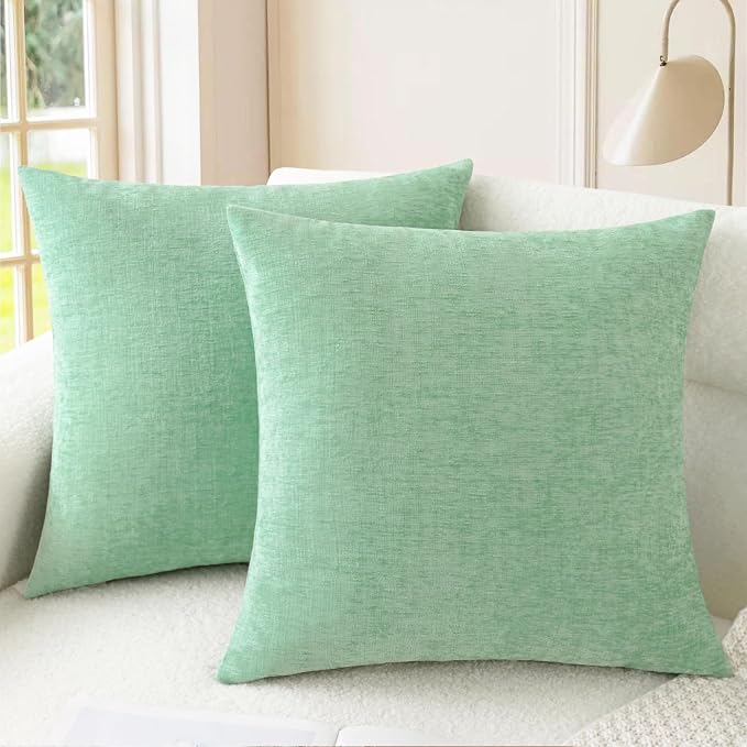 CaliTime Decorative Couch Throw Pillow Covers 18 X 18 Inches Grey Green | Pack of 2, Cozy Chenille Cushion Cases for Sofa Bed Living Room Farmhouse Home