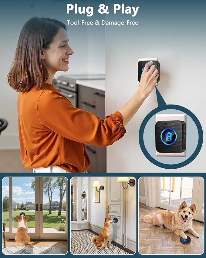 Dog Door Bell for Potty Training, Smart Wireless Doggie Doorbell to Go Outside, 1000 Feet Long Range with IP65 Waterproof Super-Light Touch Button, 60 Melodies & Adjustable Volume (1 Button)