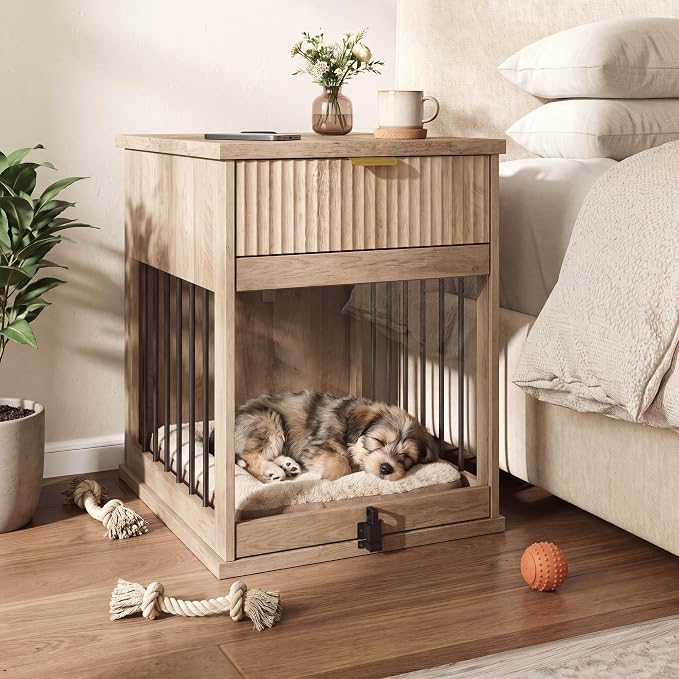 Dog Crate Furniture,Wooden Dog Kennel End Table,Gray Oak