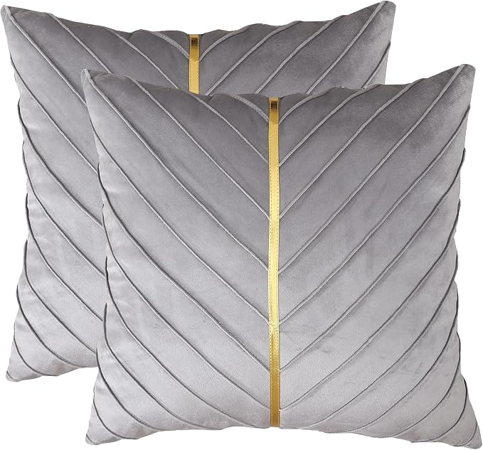 Velvet Throw Pillow Covers 18x18 inch Pack of 2 Gold Decor Gray | Soft Solid Pillow Covers,Modern Luxury Home Decor,for Couch Chair Sofa Bedroom Livingroom,Hidden Zipper,Ideal Gift,Easy Care