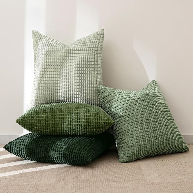 MIULEE Boho Euro Decorative Pillow Covers 24x24 Inch Set of 4 Forest Green | Boho Farmhouse Home Decor, Modern Nordic Throw Pillow Covers, Summer Soft Corduroy for Couch Sofa Bed Living Room