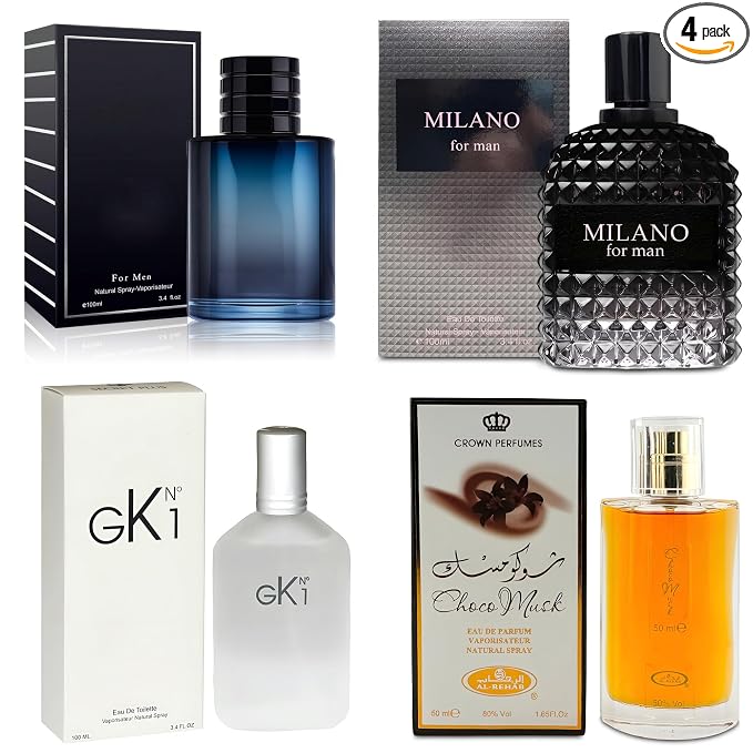 AFLUXE 4-Piece Cologne for Men Includes Choco Musk/SE/GK N1/Milano Scent of Woody, Spicy, Citrus & Aromatic eau de parfum Men Gift Set Each 100Ml for Daily Use