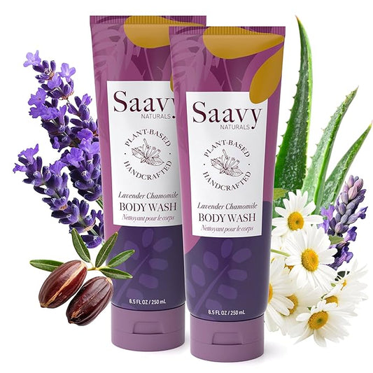 Saavy Naturals Body Wash Lavender Chamomile Plant-Based Ingredients| Made In USA | Sensitive Skin Body Washl Organic Formula With Coconut Oil, Shea Butter, And Aloe Vera - 8.5 Fl Oz, 2 Pack