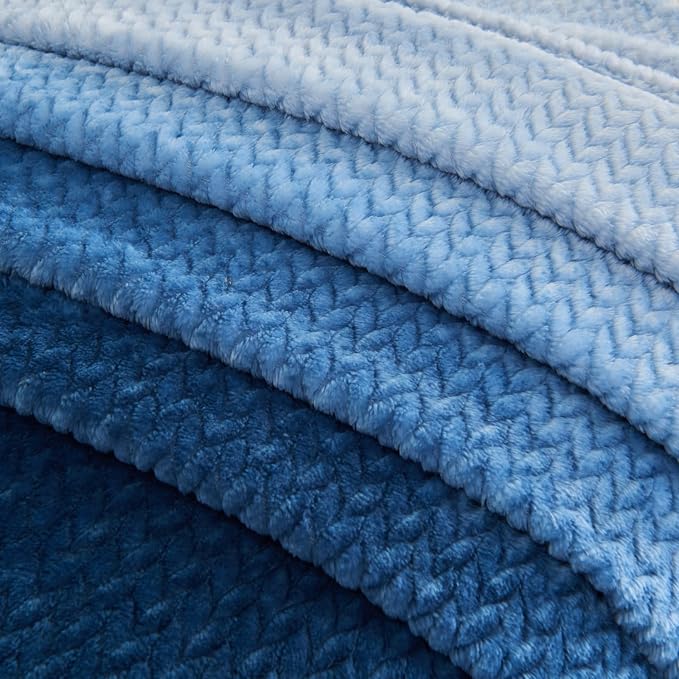 NEWCOSPLAY Fleece Leaves Pattern Throw Blanket, Ombre Blue, 50"x60" | Super Soft Throw Blanket, Lightweight Cozy Bed Sofa Blanket, Premium Silky Flannel Fleece, Travel Blanket for All Season Use