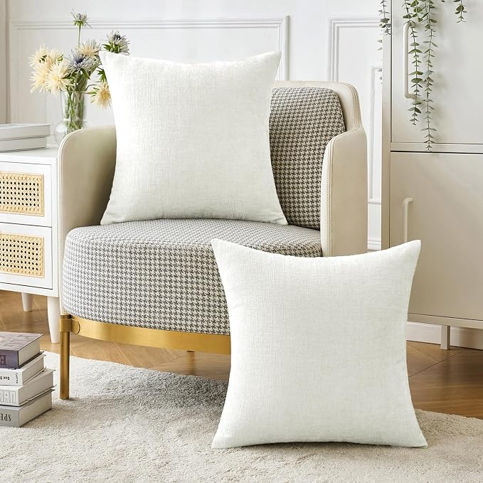 MIULEE Soft Chenille Throw Pillow Covers White 20x20 Inch Pack of 2 | Modern Home Decor, Classic Decorative Pillows, Solid Dyed Cases, Boho Couch Cushion Covers for Sofa Bed Living Room