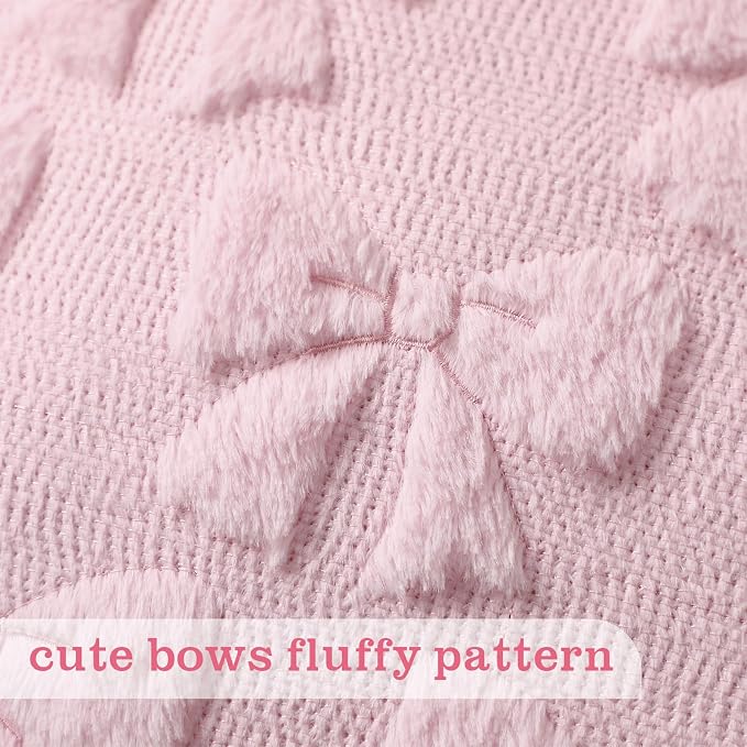 Mixweer Pink Bow Pillow Covers Set of 2 Preppy Room Decor Coquette Cute Spring Summer Decorative Faux Fur Soft Bowknot Stuff Fluffy Plush Aesthetic Pillowcase for Bed Sofa Couch (20 x 20 Inch)