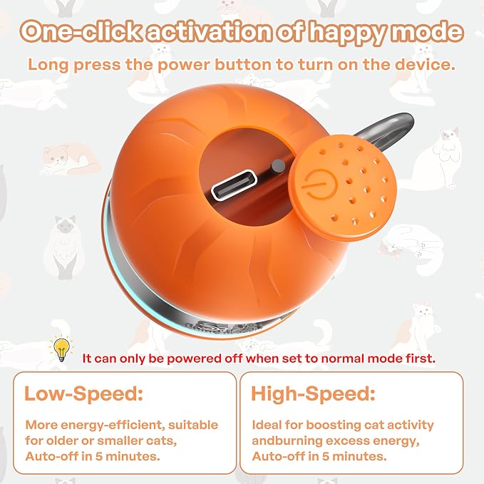 Automatic Cat Ball Toy,Self-Moving Interactive Cat Toy with Bird Chirping Sounds,3 Play Modes,USB-C Rechargeable – Electronic Cat Toys for Indoor Cats & Essential Pet Cat Supplies