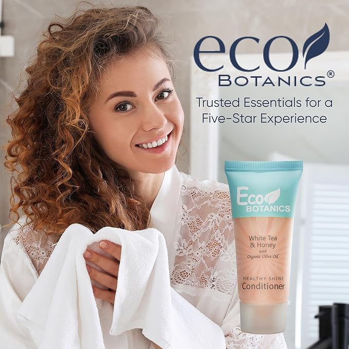 Travel Size Hotel Conditioner 20 Count 0.85 oz Bottles Guest Amenities | Vacation Rentals and Short Term Rentals Paraben Free White Tea Scent Infused with Aloe Honey and Olive Oil by Eco Botanics