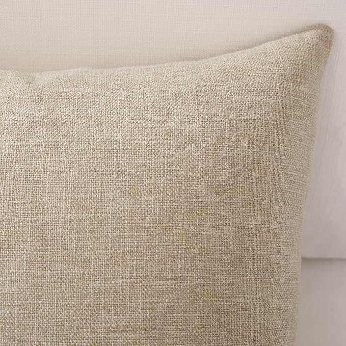 Meekio Set of 2 Deep Khaki Pillow Covers 20 x 20 Inch Farmhouse Boho Decorative Throw Pillow Covers Linen Cushion Covers for Sofa Couch Décor