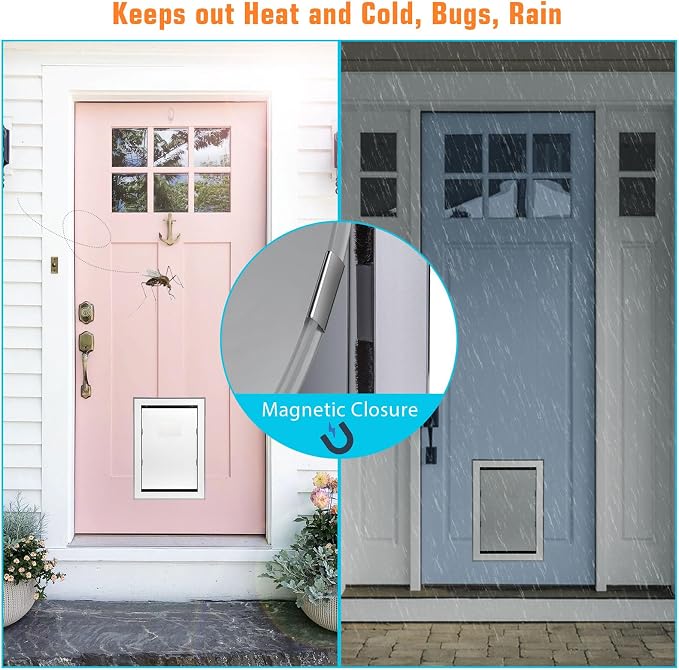 Ownpets Aluminum Dog Door for Large Dogs, Lockable & Weatherproof | For Dogs Up to 100lbs, 11.6x16.8in Opening, Magnetic Seal Flap, Dual Security Locks, Rust-Proof Aluminum Sturdy Frame