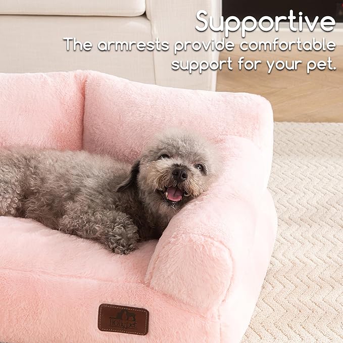 Hollypet Small Dog Large Cat Bed Puppy Couch Beds for Pets up to 25 lbs | Fluffy Dog Cat Couch Plush Soft Warming Pets Beds with Machine Washable Cover and Non-Slip Bottom